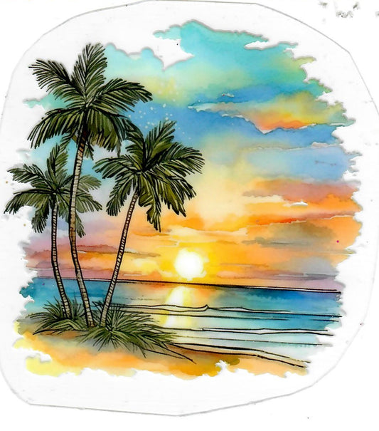 #77 3.5 inch decal "Beach and Palm Trees"